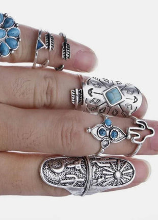 Alloy Turquoise 9-Piece Ring Set - MimiStylez