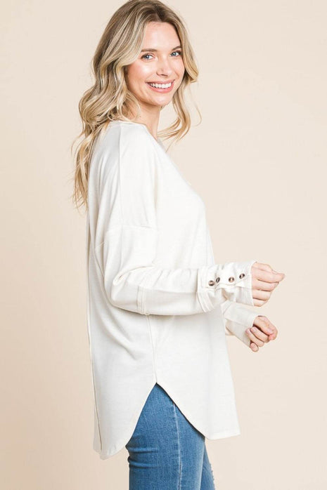 Culture Code Full Size V-Neck Dropped Shoulder Blouse - MimiStylez