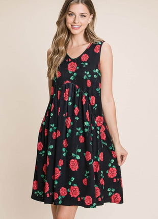 BOMBOM Floral Ruched Tank Dress - MimiStylez