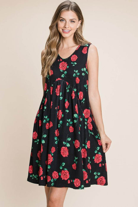 BOMBOM Floral Ruched Tank Dress - MimiStylez
