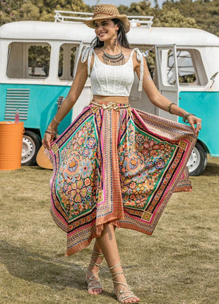 Printed High Waist Handkerchief Hem Skirt - MimiStylez