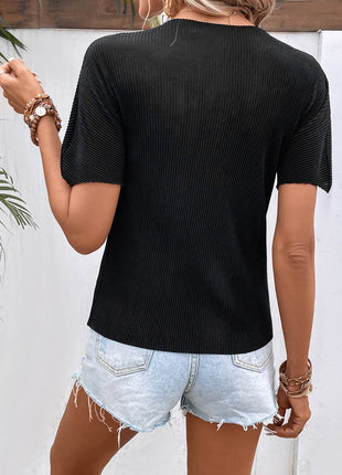 Ribbed Round Neck Short Sleeve T-Shirt - MimiStylez