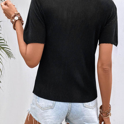 Ribbed Round Neck Short Sleeve T-Shirt - MimiStylez