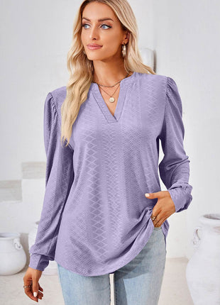 Notched Long Sleeve T-Shirt - MimiStylez
