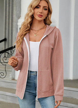 Drawstring Zip Up Long Sleeve Hoodie - MimiStylez