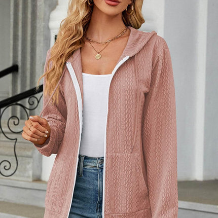 Drawstring Zip Up Long Sleeve Hoodie - MimiStylez