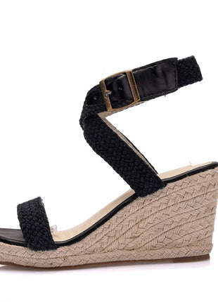Ladies Wedge Heel Hand-Woven Platform Sandals High-Heeled Cross Strap Sandals Female Roman Women's Shoes