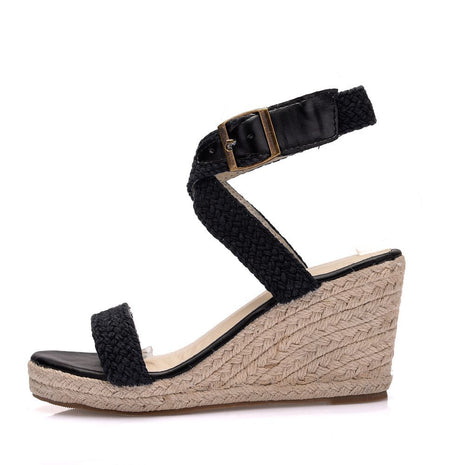 Ladies Wedge Heel Hand-Woven Platform Sandals High-Heeled Cross Strap Sandals Female Roman Women's Shoes