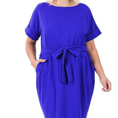 Plus Brushed Tie Belt Dress - MimiStylez