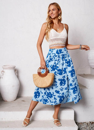 Slit Printed Midi Skirt - MimiStylez