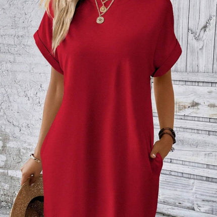 Pocketed Round Neck Short Sleeve Dress - MimiStylez