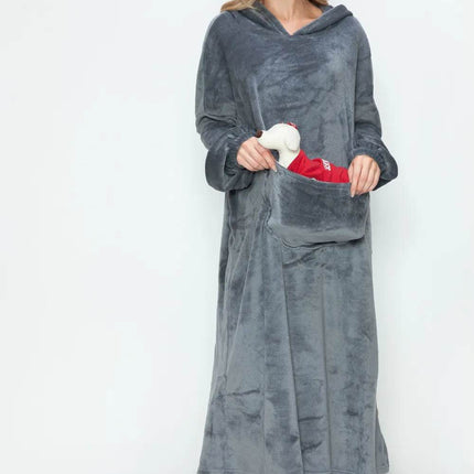 Double Take Full Size Pocketed Hooded Midi Lounge Dress - MimiStylez