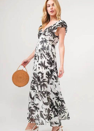 And The Why Ruffled Sleeve Tiered Floral Print Maxi Dress - MimiStylez