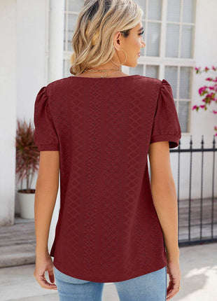 Eyelet Puff Sleeve T-Shirt - MimiStylez
