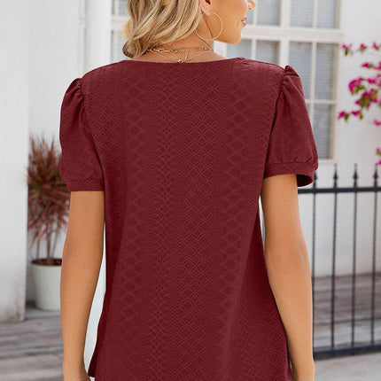 Eyelet Puff Sleeve T-Shirt - MimiStylez
