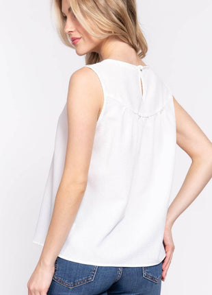 ACTIVE BASIC Round Neck Lace Patch Texture Tank - MimiStylez