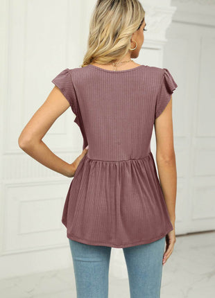 V-Neck Flutter Sleeve Babydoll Blouse - MimiStylez