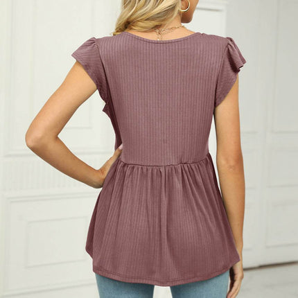 V-Neck Flutter Sleeve Babydoll Blouse - MimiStylez