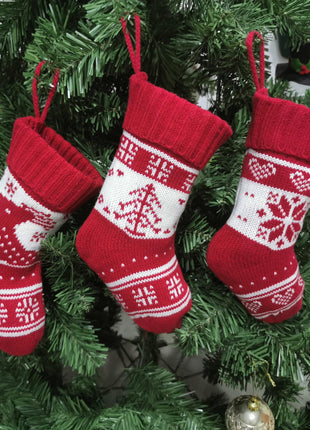 Christmas tree snowflake deer pattern knitted christmas socks gift bag