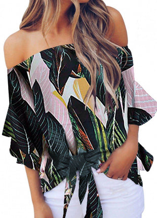 Tied Printed Off-Shoulder Half Sleeve Blouse - MimiStylez