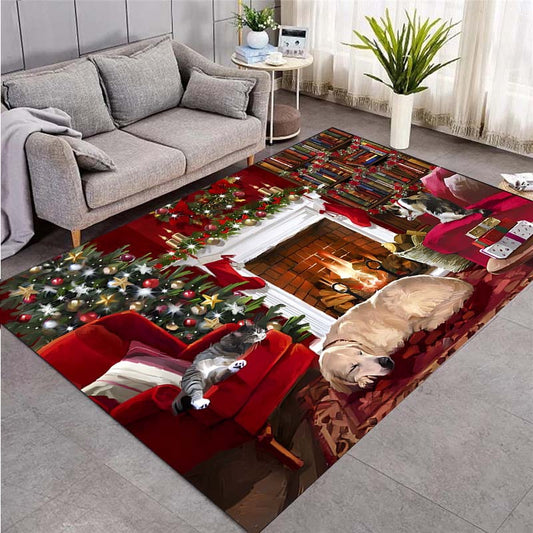 1pc Adorable Christmas Themed Rug - Machine-Washable Dog Print, Durable & Cozy Floor Mat for Indoor/Outdoor Living Room, Kitchen & Winter Decor