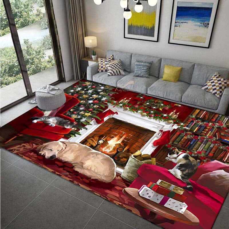 1pc Adorable Christmas Themed Rug - Machine-Washable Dog Print, Durable & Cozy Floor Mat for Indoor/Outdoor Living Room, Kitchen & Winter Decor