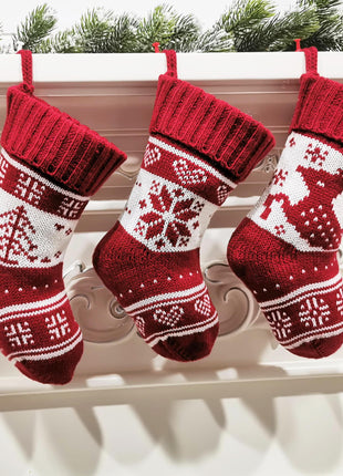 Christmas tree snowflake deer pattern knitted christmas socks gift bag