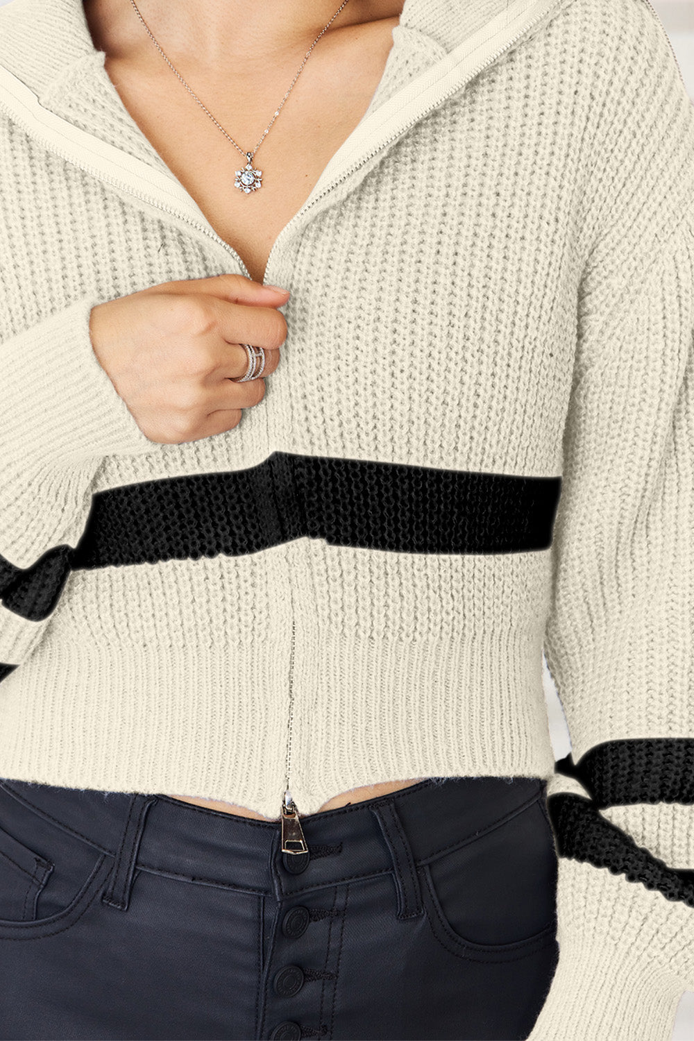 Striped Zip Up Dropped Shoulder Cardigan