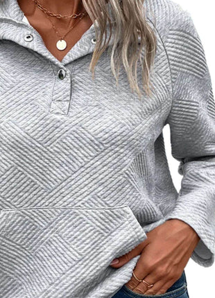 Geometric Snap Button Long Sleeve Sweatshirt - MimiStylez