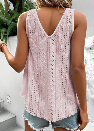 Eyelet V-Neck Wide Strap Tank - MimiStylez