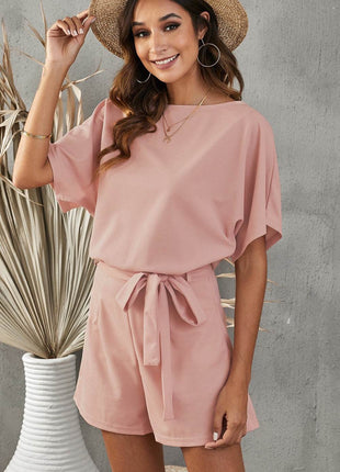 Tie Belt Short Sleeve Romper - MimiStylez