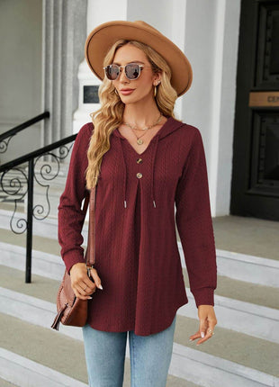 Long Sleeve Hooded Blouse - MimiStylez