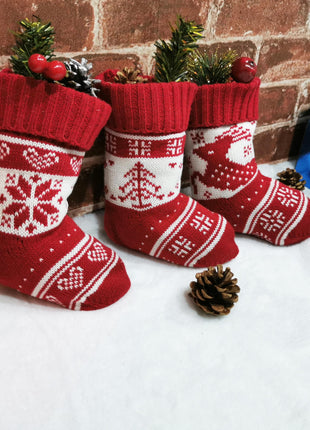 Christmas tree snowflake deer pattern knitted christmas socks gift bag