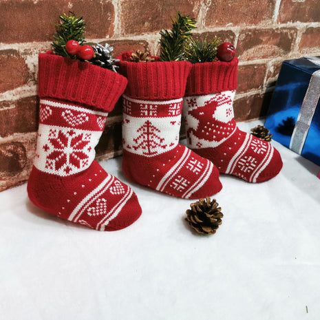 Christmas tree snowflake deer pattern knitted christmas socks gift bag
