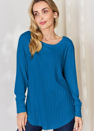 Basic Bae Full Size Ribbed Round Neck Slit T-Shirt - MimiStylez