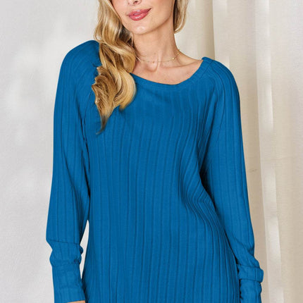 Basic Bae Full Size Ribbed Round Neck Slit T-Shirt - MimiStylez