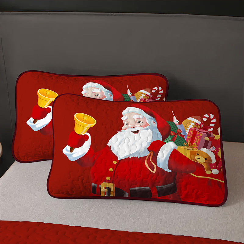 Cozy Santa Claus Christmas Quilt Set - Soft & Breathable Polyester, Includes 1 Quilt and 2 Pillowcases, Perfect for All Seasons, Ideal for Bedroom or Dorm Decor