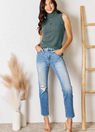 Basic Bae Full Size Ribbed Turtleneck Tank - MimiStylez