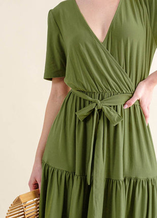 And The Why Soft Short Sleeve Tiered Midi Dress - MimiStylez