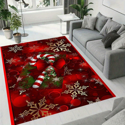 Polyester Christmas Rug, 1pc Holiday-Themed Square Carpet Chair Mat, High-Density 800g/m2, Large Size Over 70.87inch Longest Side and Over 2.16m² Area, Festive Room and Corridor Decor