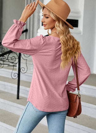 Round Neck Flounce Sleeve Blouse - MimiStylez
