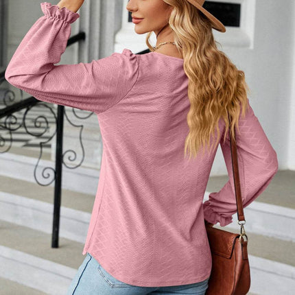 Round Neck Flounce Sleeve Blouse - MimiStylez
