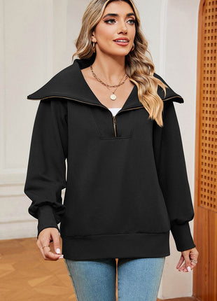Half Zip Lantern Sleeve Sweatshirt - MimiStylez