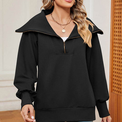 Half Zip Lantern Sleeve Sweatshirt - MimiStylez