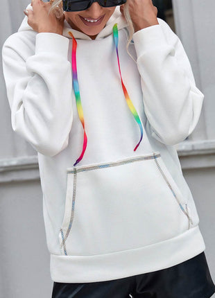 Contrast Stitching Drawstring Raglan Sleeve Hoodie - MimiStylez