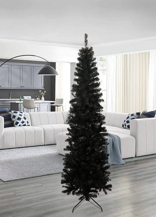 7.5 Ft. Black Pencil Christmas Tree With Collapsible Metal Stand