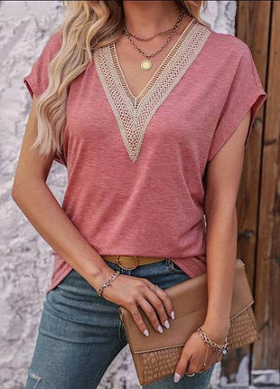 Heathered V-Neck Short Sleeve T-Shirt - MimiStylez