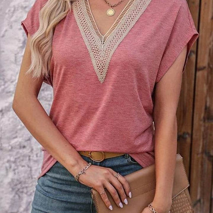 Heathered V-Neck Short Sleeve T-Shirt - MimiStylez