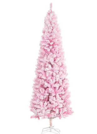 7.5FT Unlit Flocked Pink Christmas Tree Pencil Tree With Pine Shape And Realistic Branches