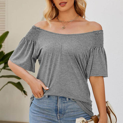 Smocked Round Neck Flutter Sleeve T-Shirt - MimiStylez